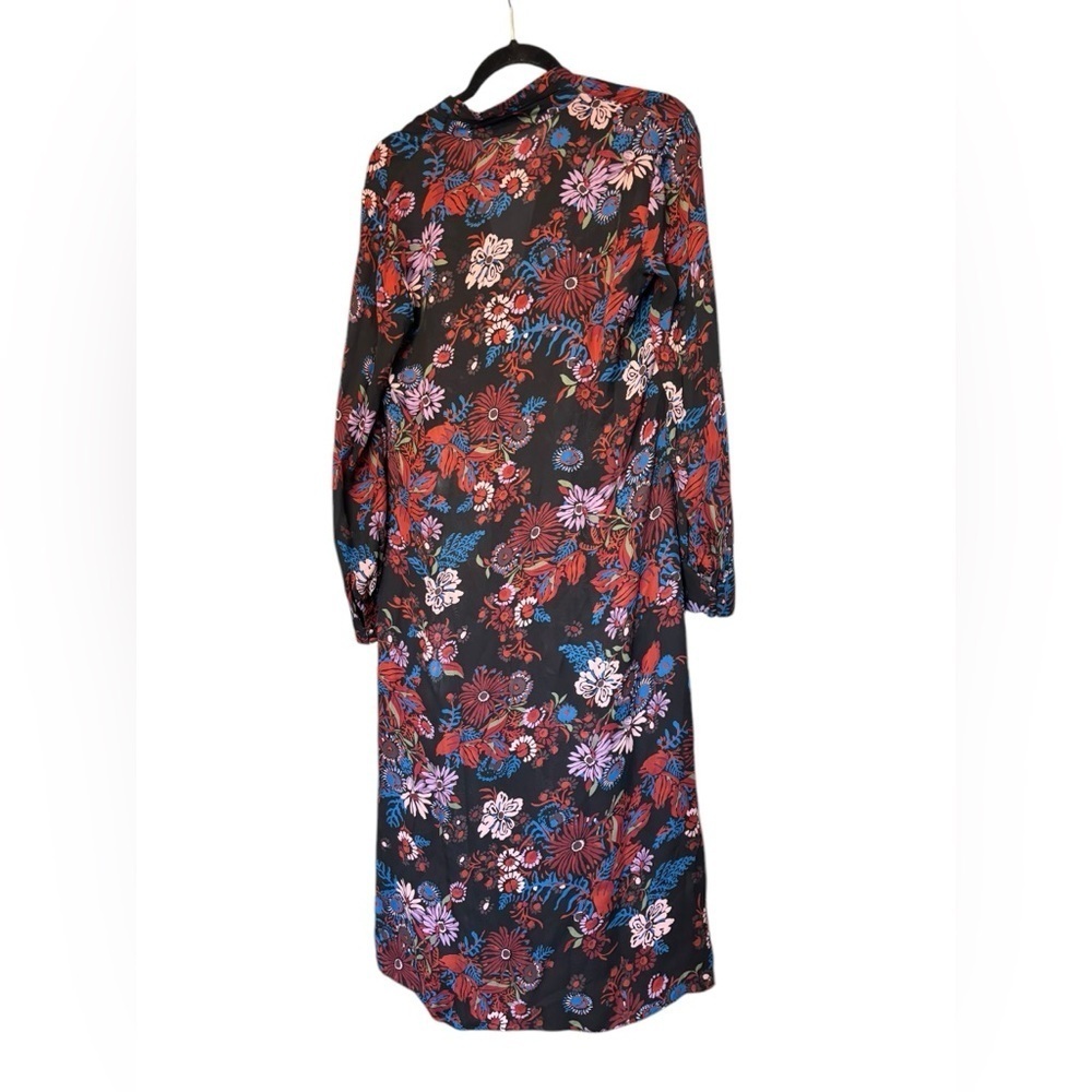 Veronica Beard Leanna Silk Button Front Shirtdress 4 Black Multi Floral Red Blue - Picture 3 of 7